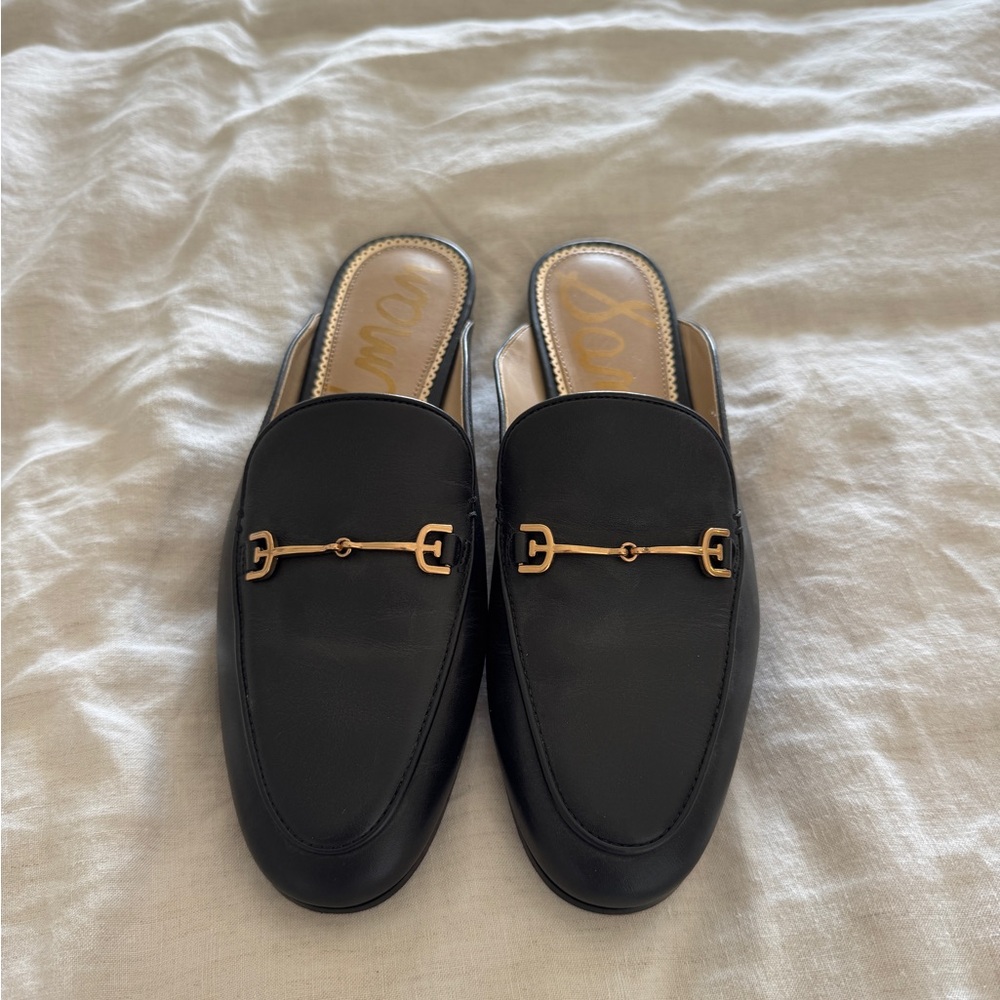 Sam Edelman Black Mules with Gold Detail
